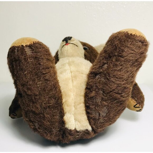 Antique Mohair Bear Two Tone Brown & White Jointed Glass Eyes Claws Tongue Teddy - Picture 10 of 15